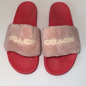 Pink Coach Fuzzy Slides